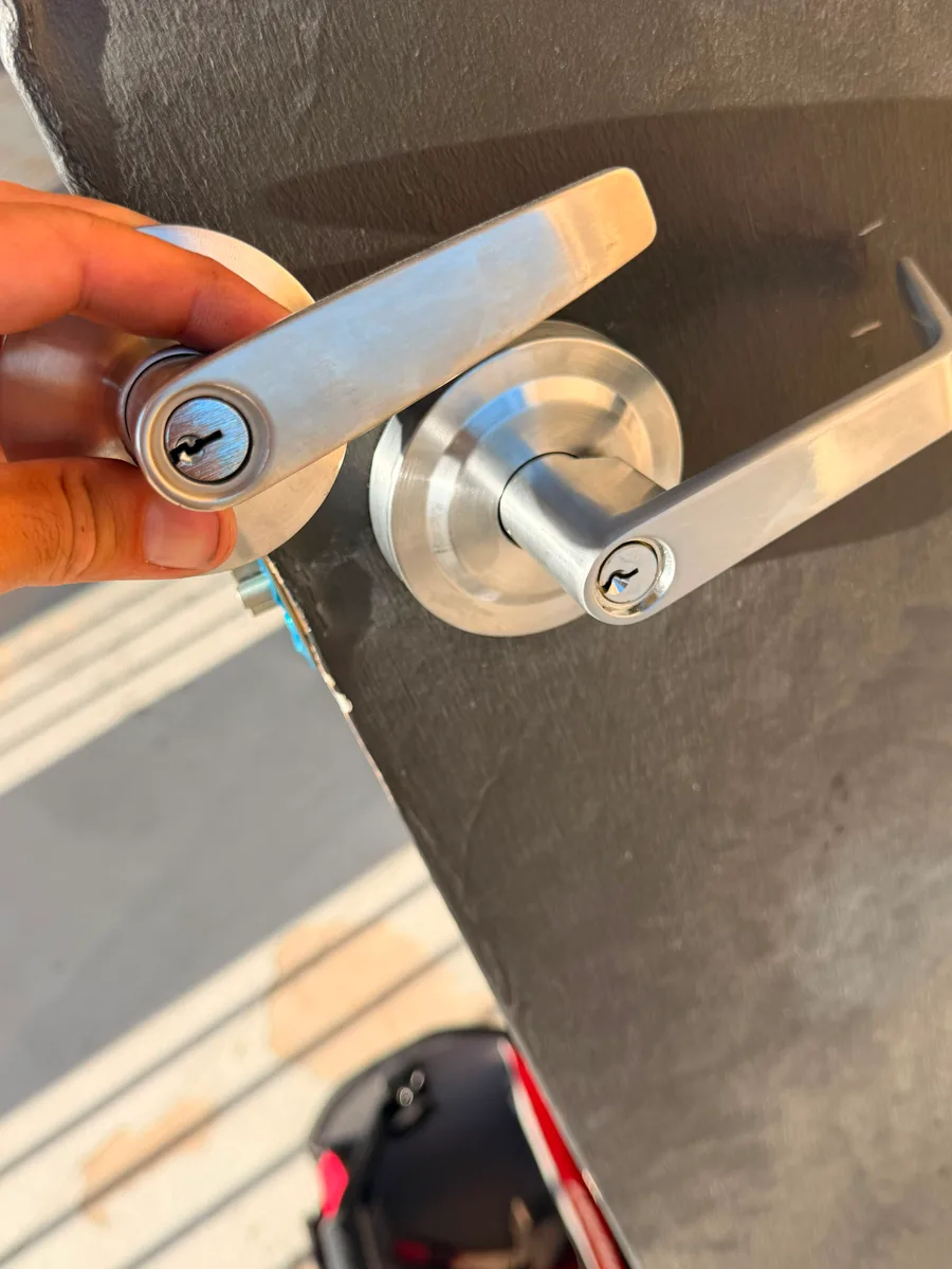 Door lock hardware on a Fast Local Locksmith home rekey job